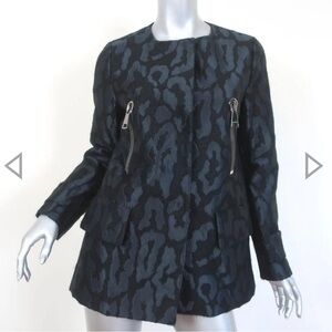 Moncler Dark Blue & Black Patterned Zip-Detail Blazer